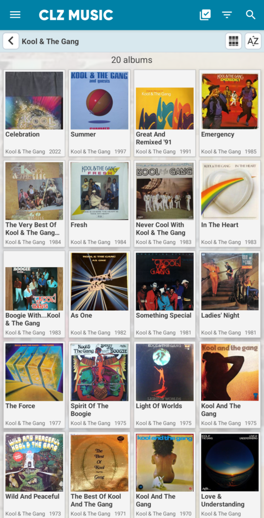 Overzicht van de Kool & The Gang-albums in Roy Chamberlains digitale CLZ-vinylcatalogus.